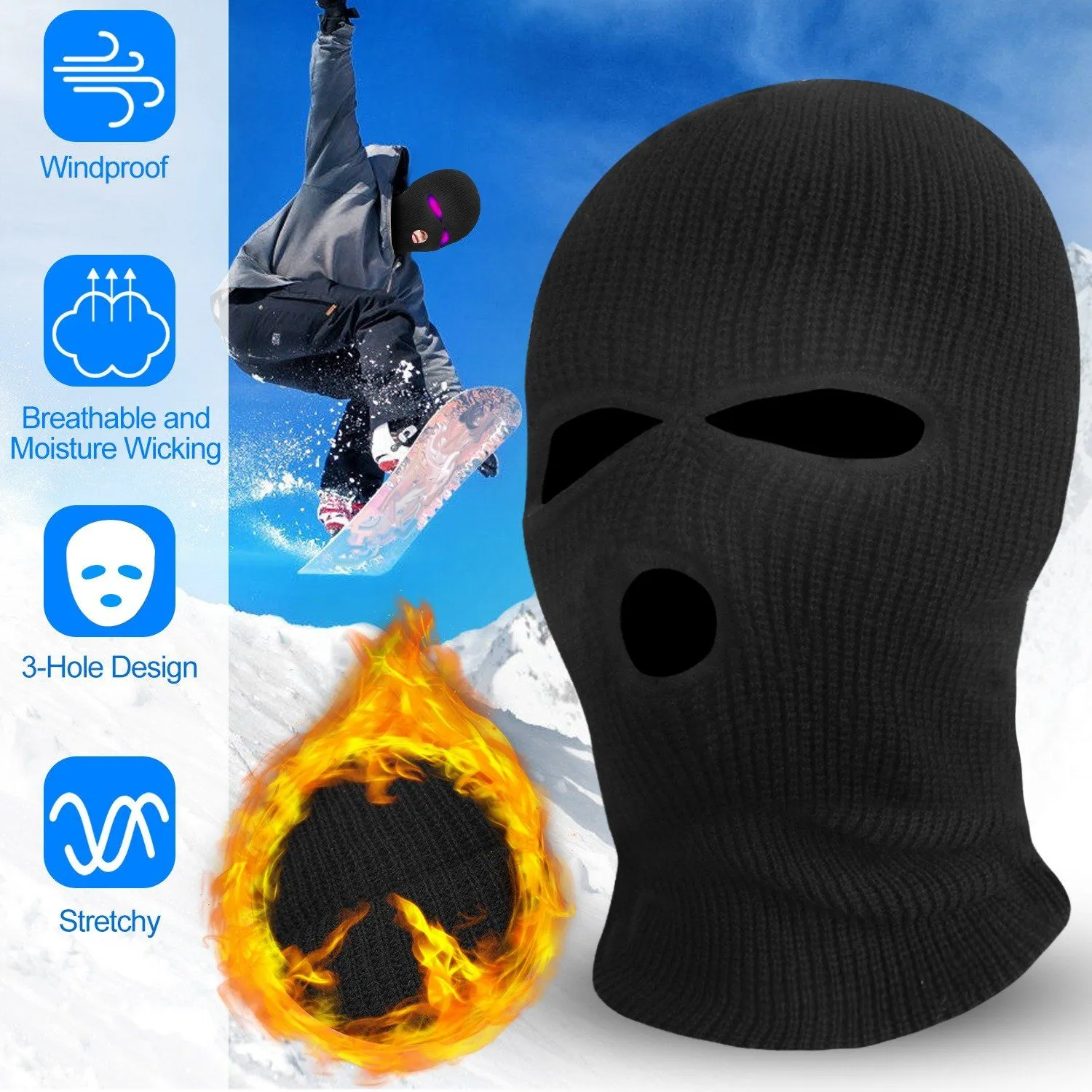 Balaclava Face Mask 3-Hole Knitted Windproof Ski Mask Full Face Cover