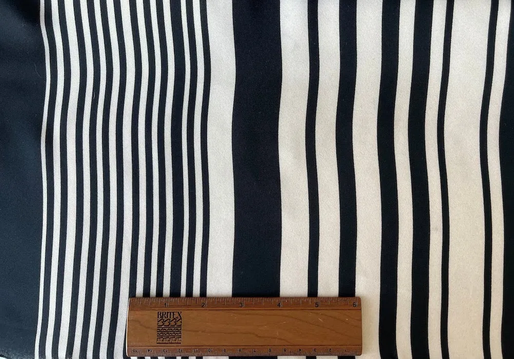 Black & Cream Fluctuating Stripes Polyester Georgette (Made in Italy)