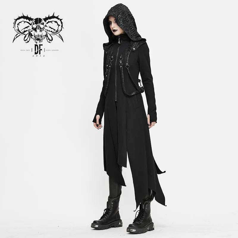 CT156 women winter fur slim punk fleece hooded long coat with loops