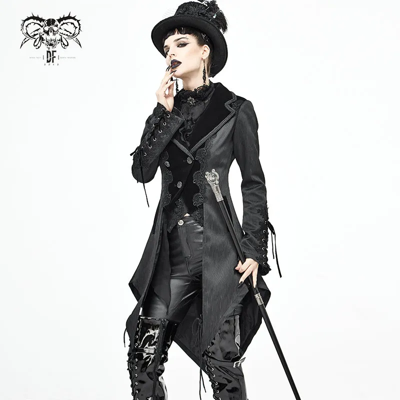 CT17101 Wave pattern black Gothic fake two-piece jacquard coat