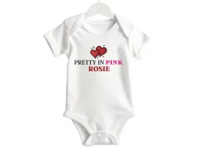 Custom Short Sleeve Girls Pretty in Pink Personalize baby Name Bodysuit