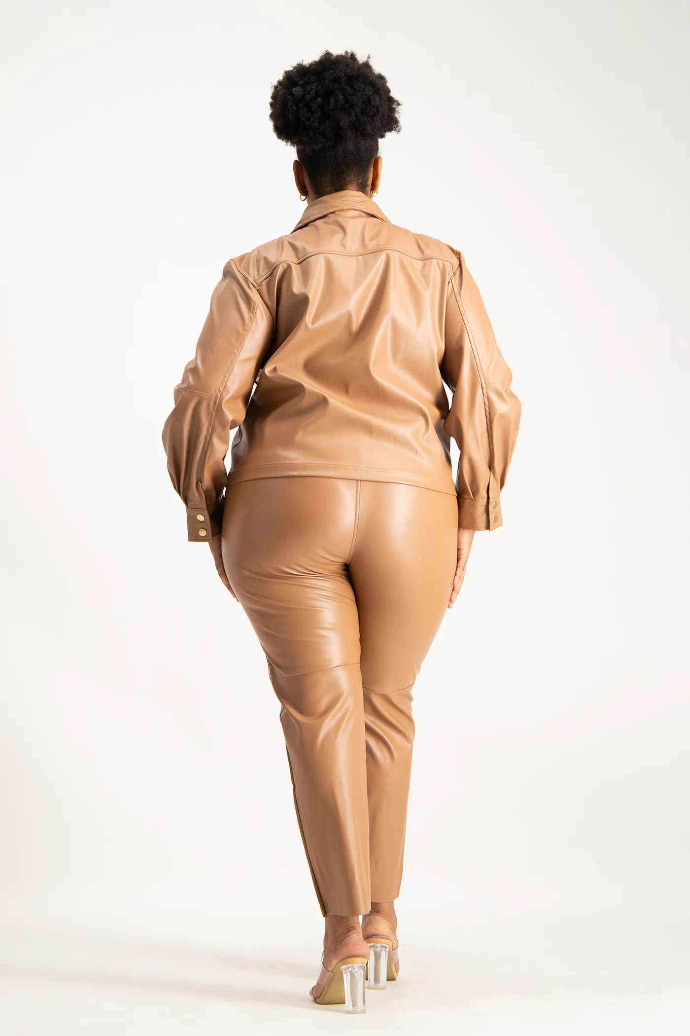 Eliana Faux Leather Shacket - Camel