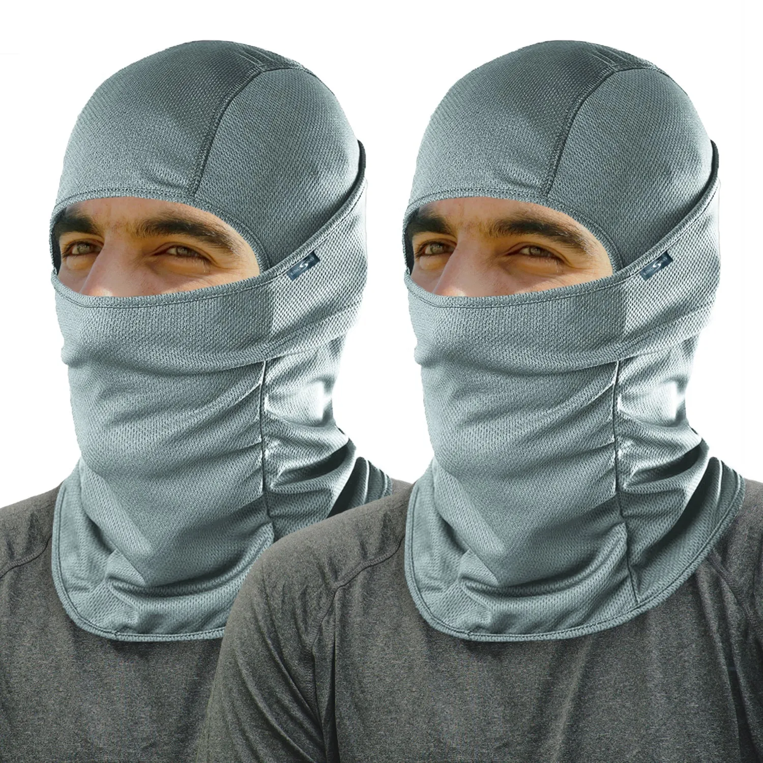 KINGSWAY® Dual Layer Face Mask for Bikers, Full Face Cover Balaclava Riding Gear Bike & Cycling Accessories Helmet Liner for Men Women Save from UV Sun and Dust, 4 Way Stretch, Grey, Pack of 2