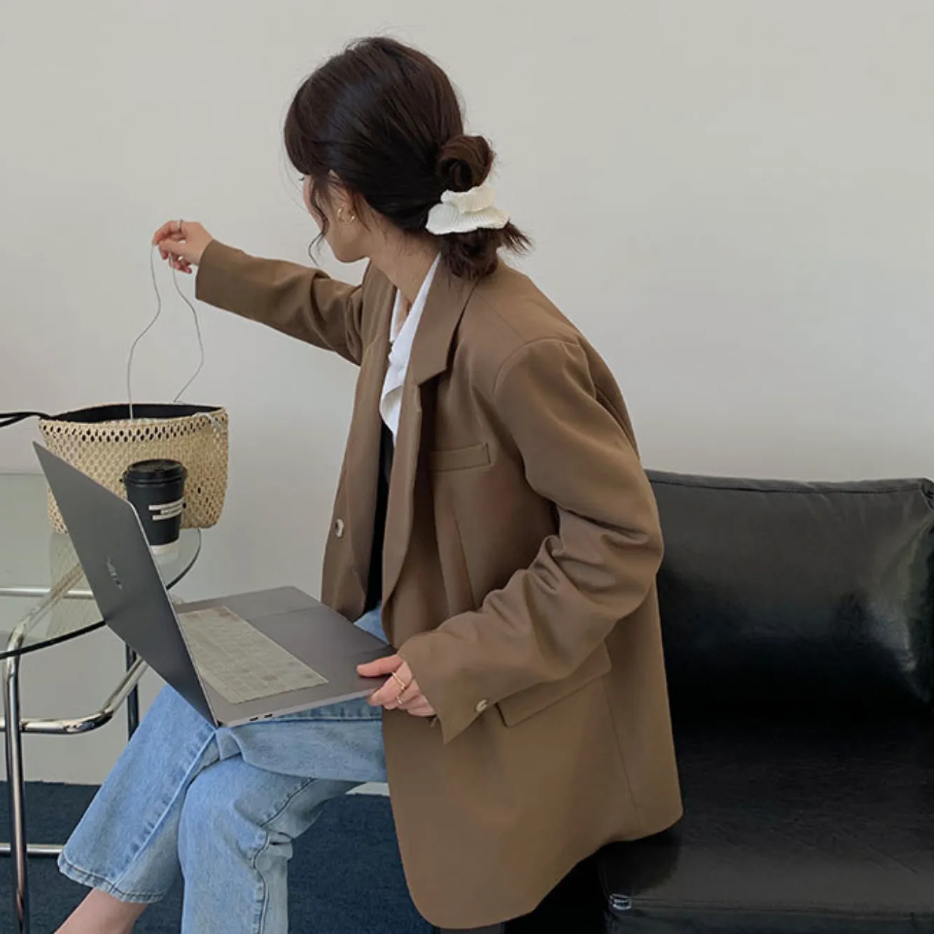 [Korean Style] High Quality Loose Fit Solid Color Blazer w/ 2 Back Slits