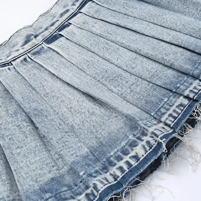 Lead You On Denim Pleated Skirt