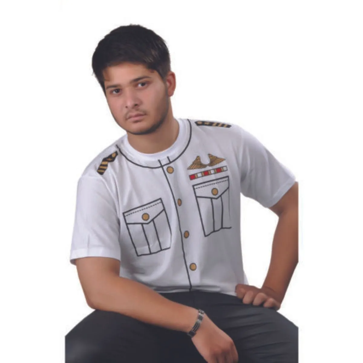 Men Boys Navy Captain Printed Shirt Short Sleeve Fancy Dress Book Week