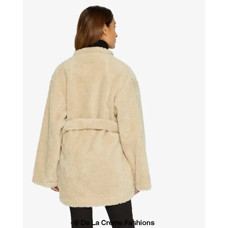 Open Front Belted Teddy Coat