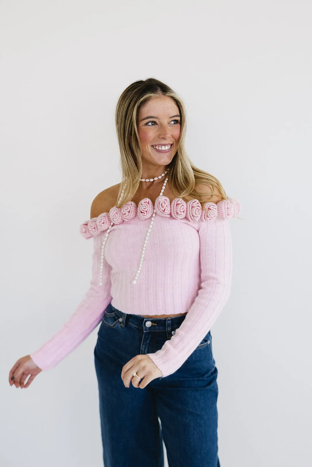 Posie Rosette Sweater - Pink