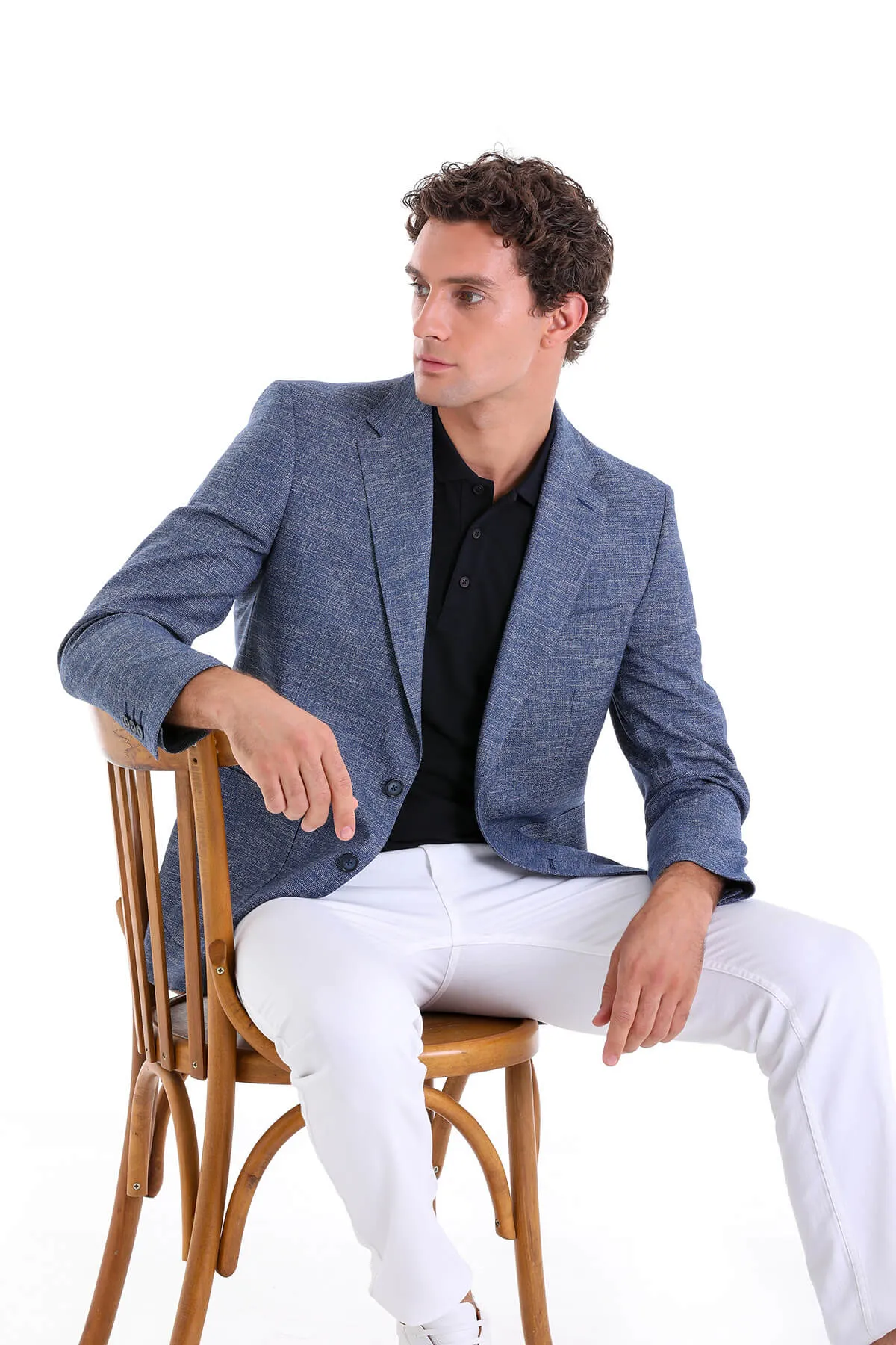 Regular Fit Light Navy Notch Lapel Classic Blazer