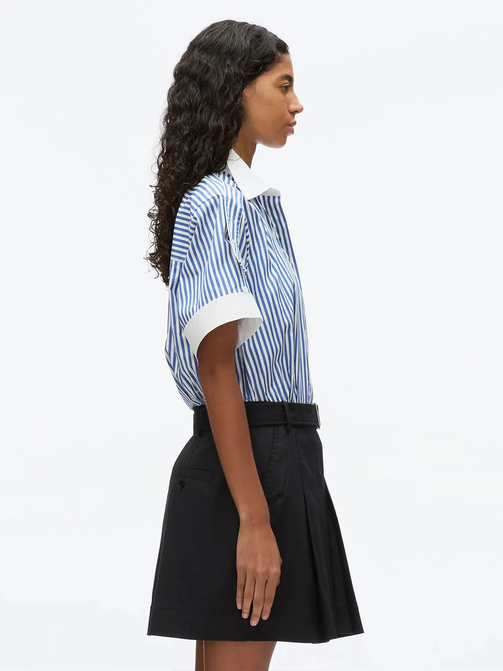 Shirt Combo Dress With Pleated Skirt (White-Cement)