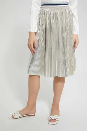 Silver Metallic Pleated Skirt