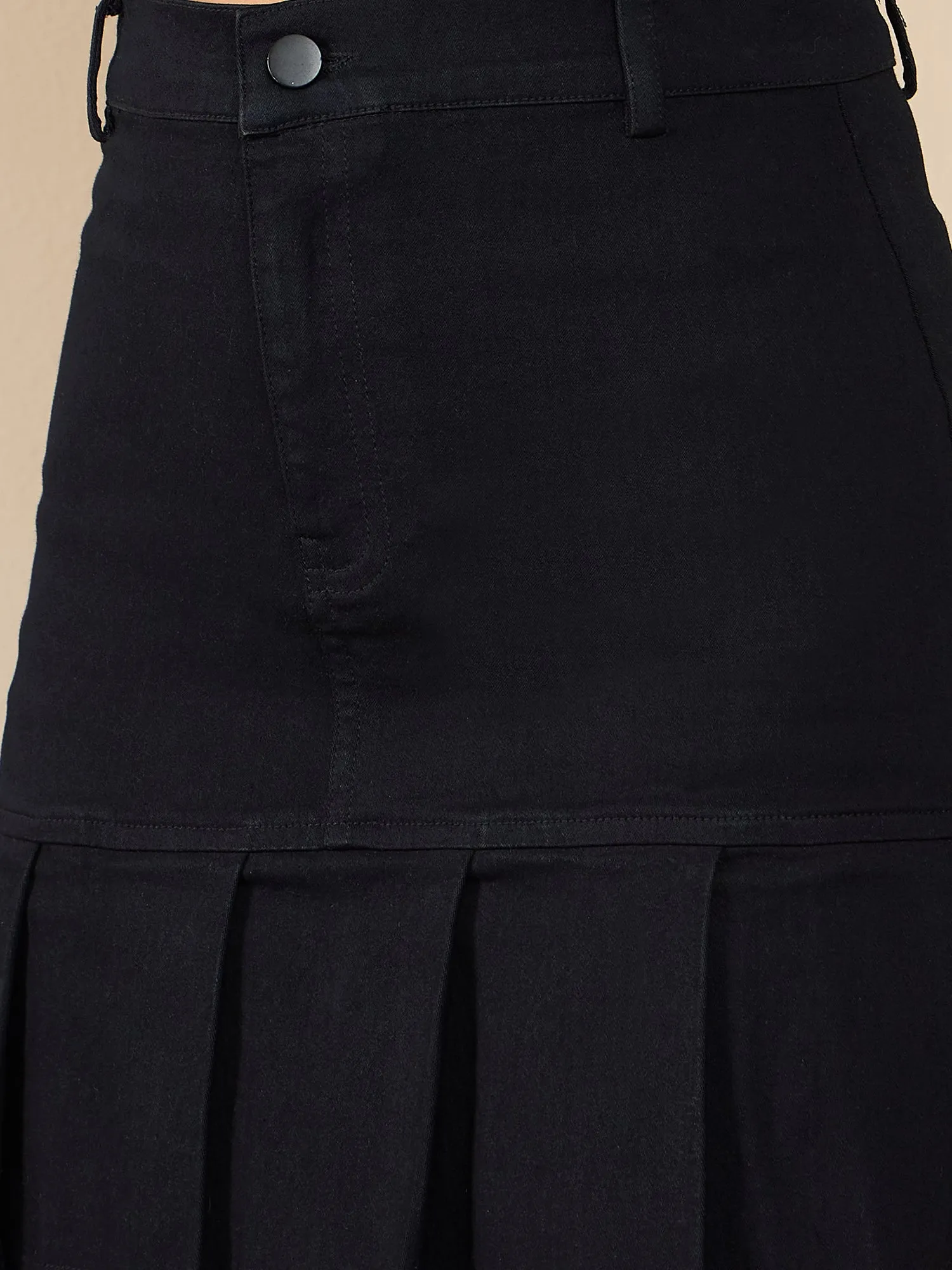 StyleStone Women's Blue Denim Skirt with Pleat Detail